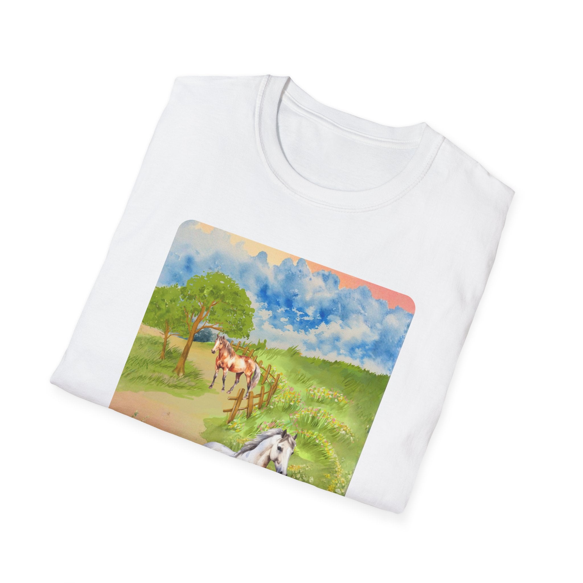 Horses in the pasture T-Shirt | Watercolor Meadow Scene