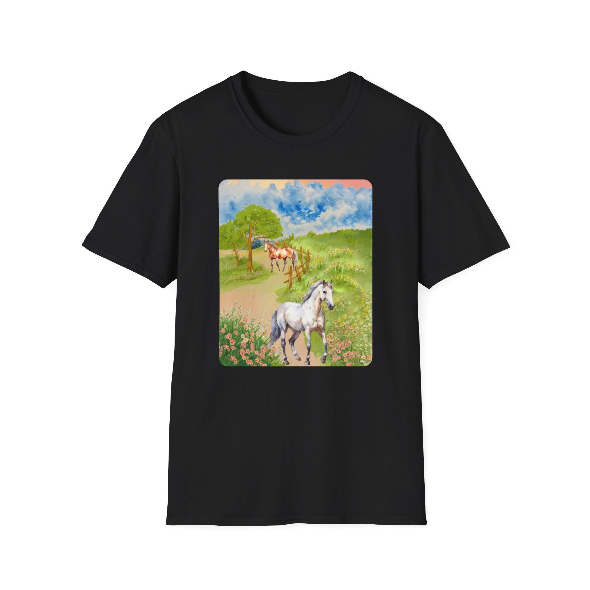 Horses in the pasture T-Shirt | Watercolor Meadow Scene