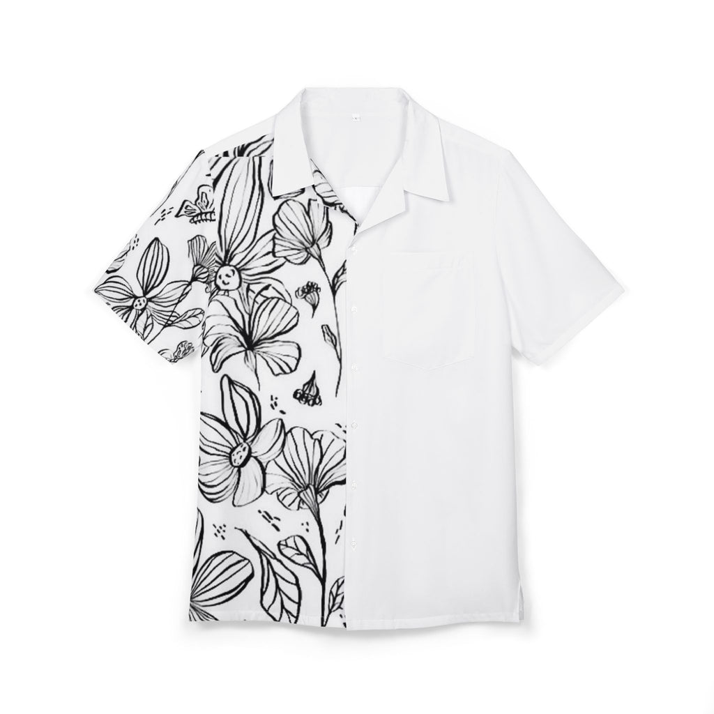 Floral Hawaiian Shirt — Monochrome Floral Sketch