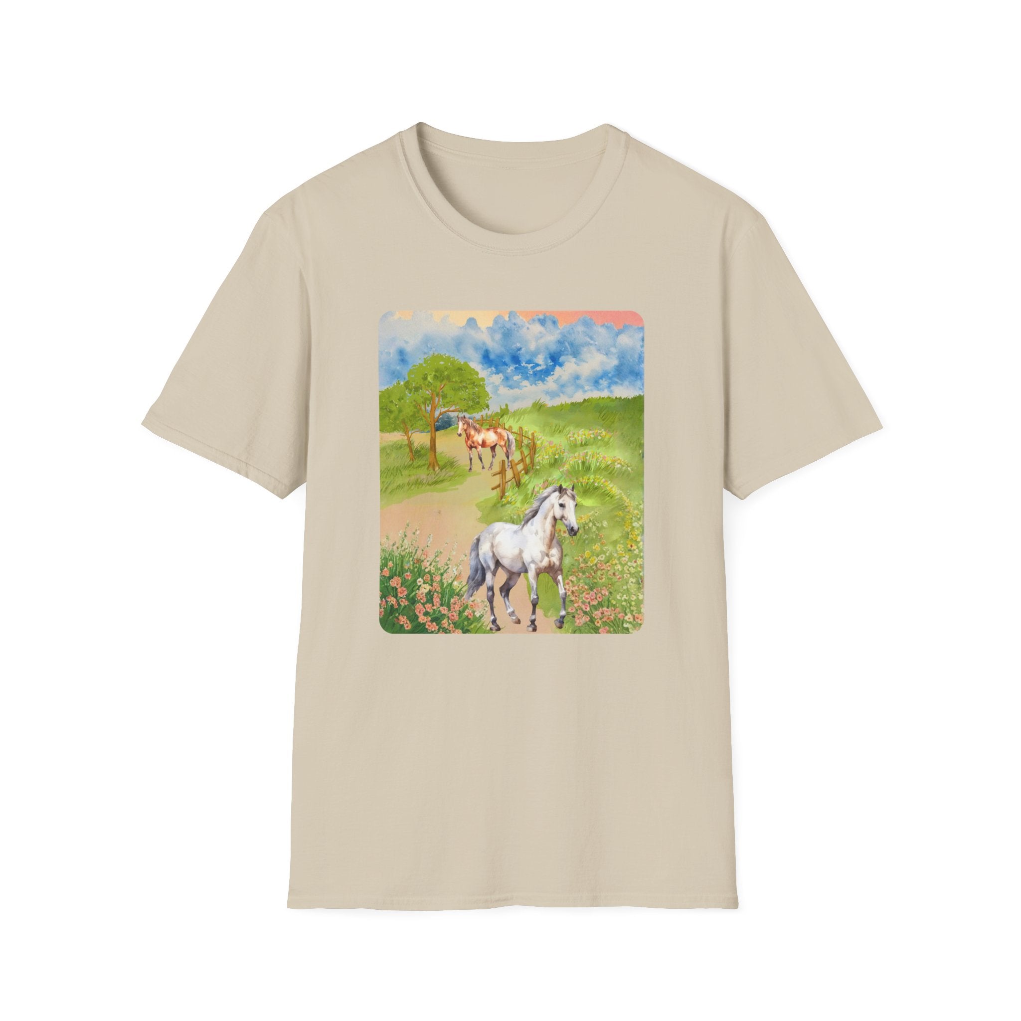 Horses in the pasture T-Shirt | Watercolor Meadow Scene