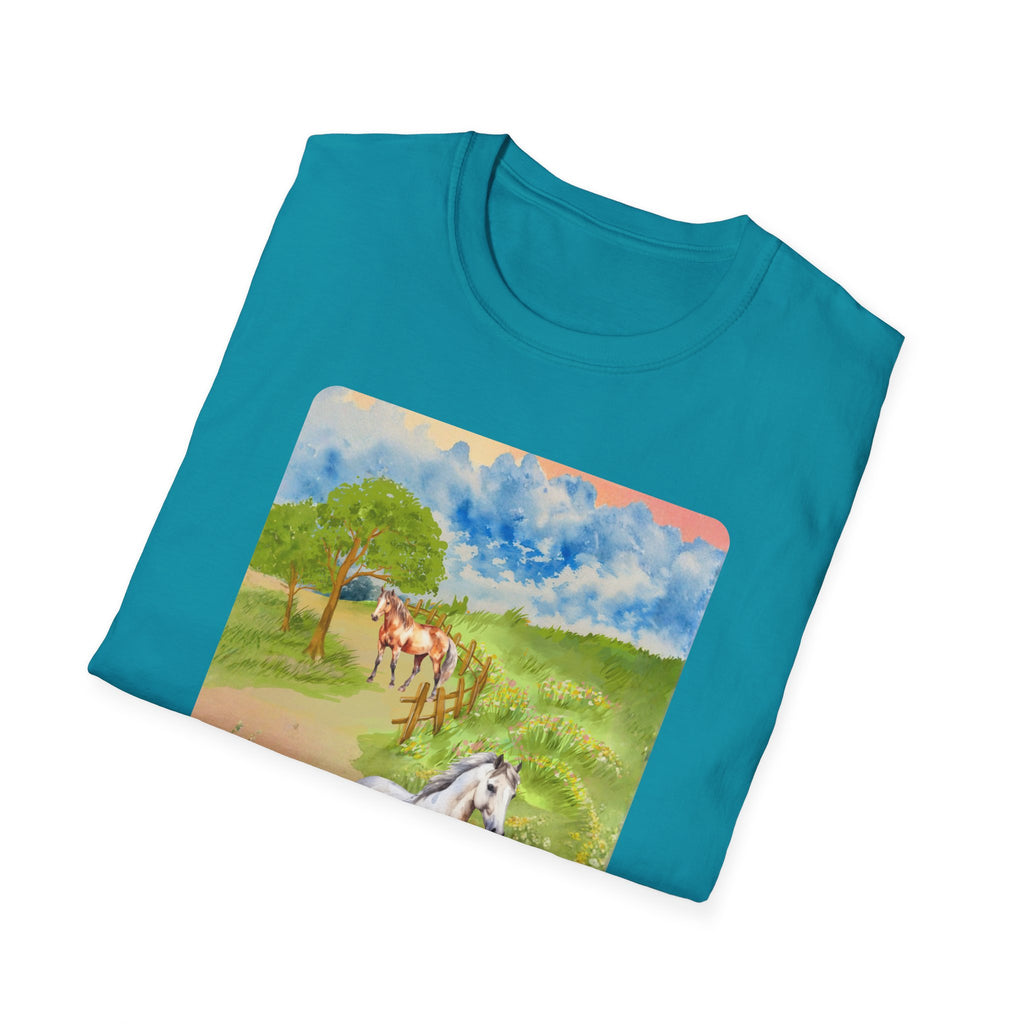 Horses in the pasture T-Shirt | Watercolor Meadow Scene
