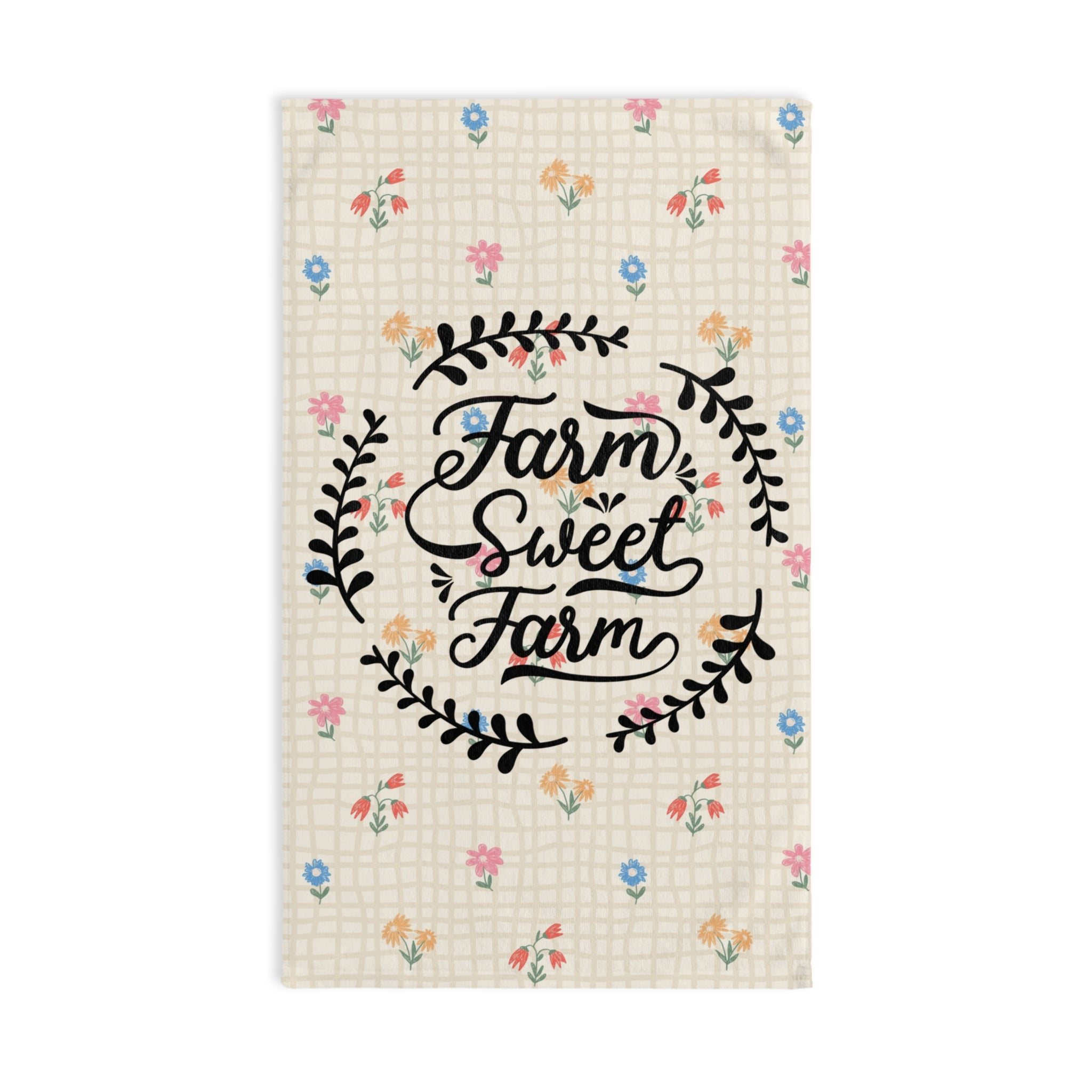 Farm Sweet Farm Hand Towel | Floral Wreath, Country Kitchen, Cottagecore