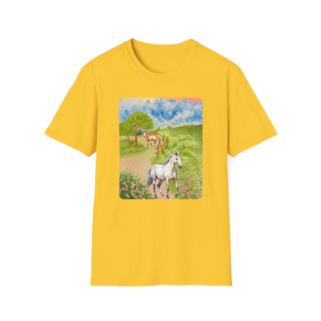 Horses in the pasture T-Shirt | Watercolor Meadow Scene