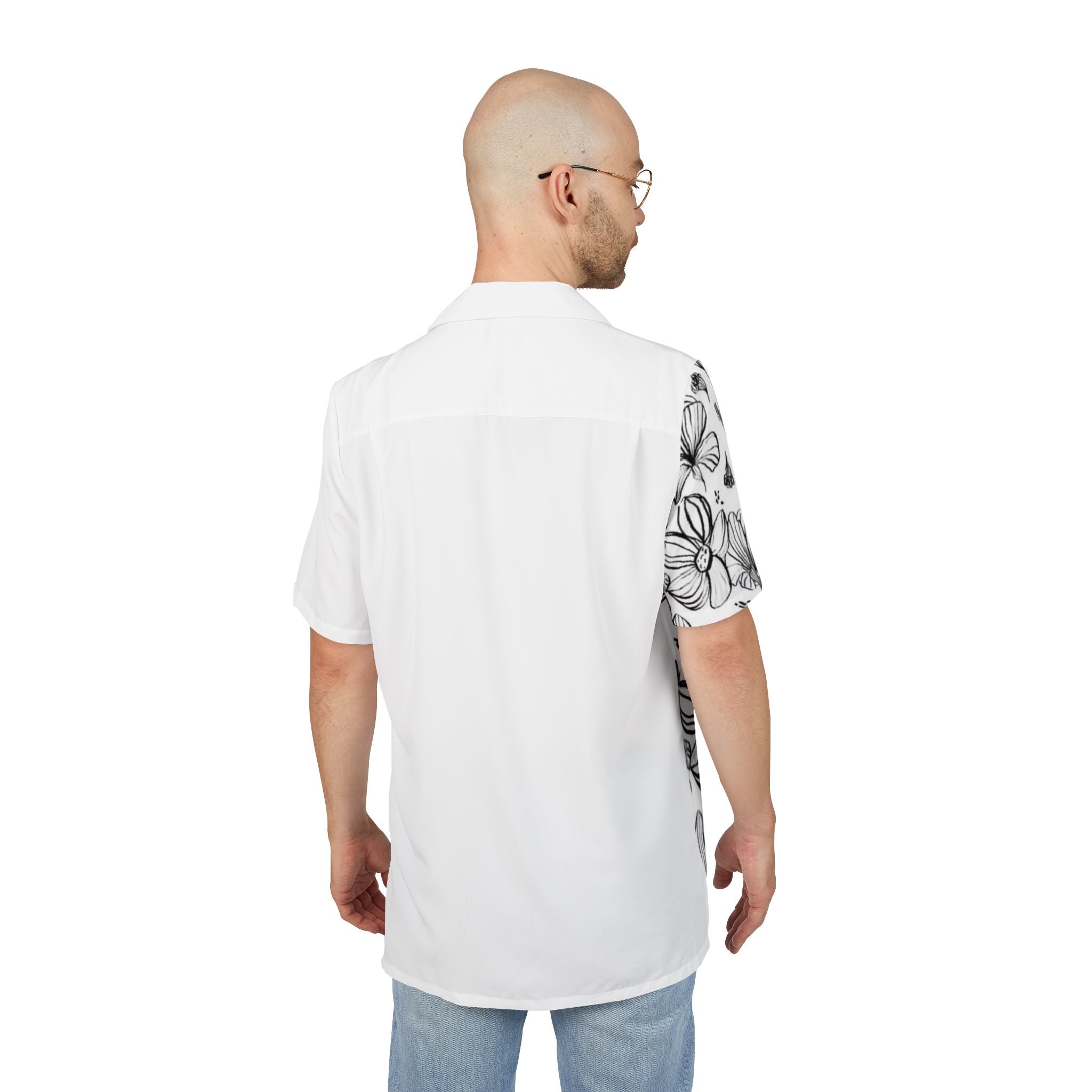Floral Hawaiian Shirt — Monochrome Floral Sketch