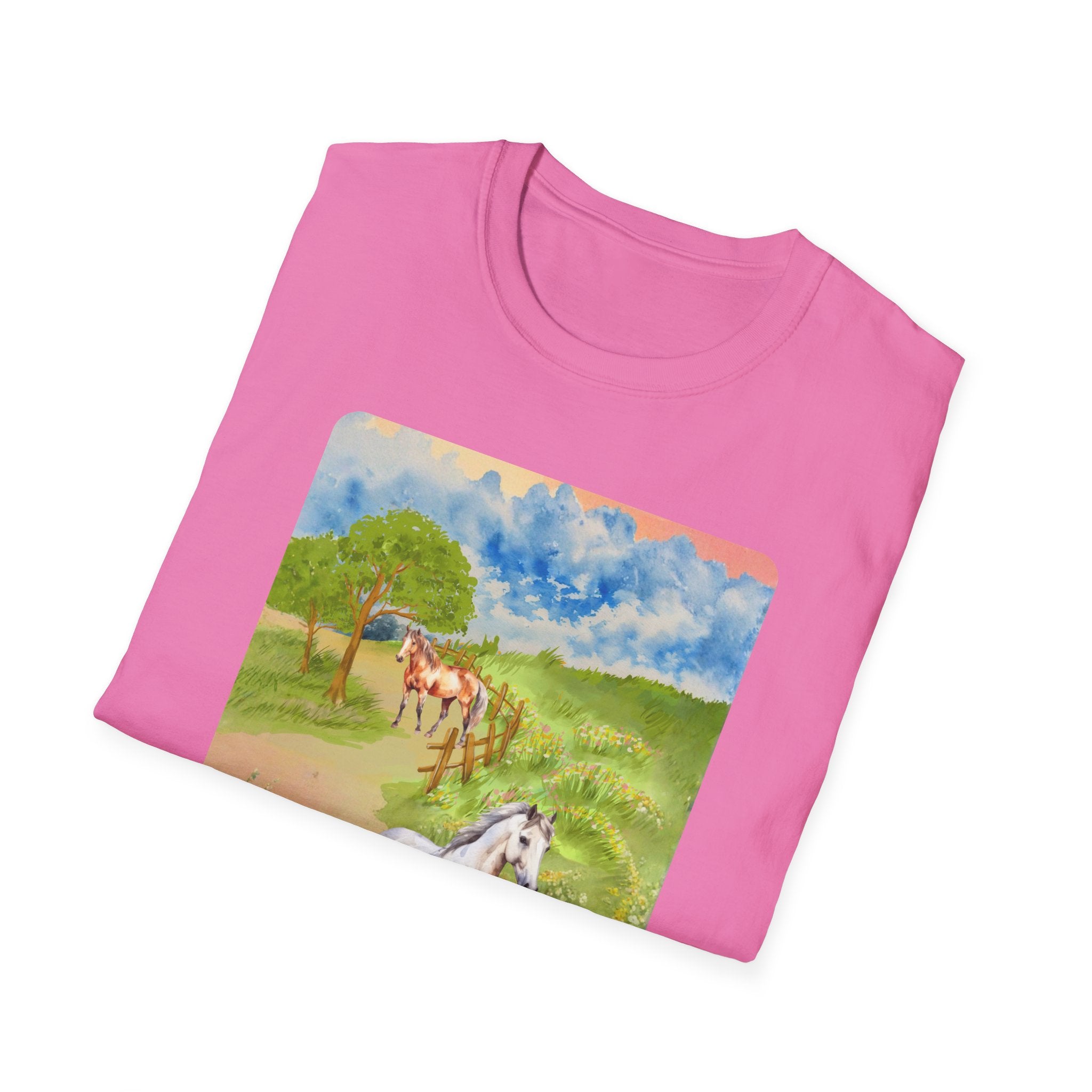 Horses in the pasture T-Shirt | Watercolor Meadow Scene