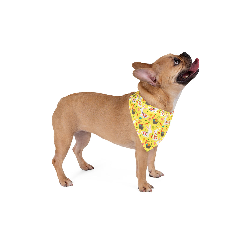 Easter Bunny & Basket Pet Bandana — Yellow Spring Floral Dog Bandana