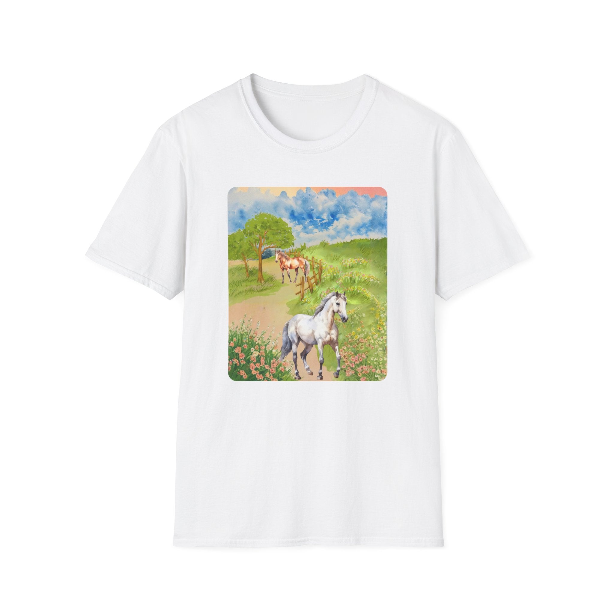 Horses in the pasture T-Shirt | Watercolor Meadow Scene