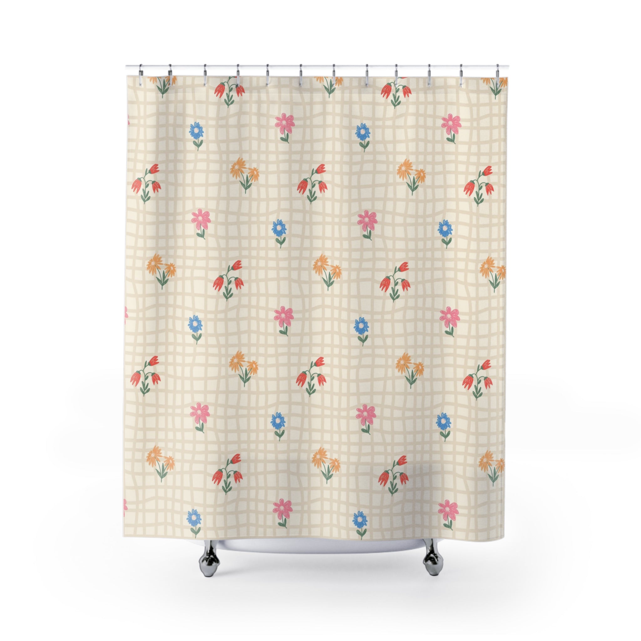 Farm Sweet Farm Shower Curtain | Rustic Floral Plaid Bathroom Decor