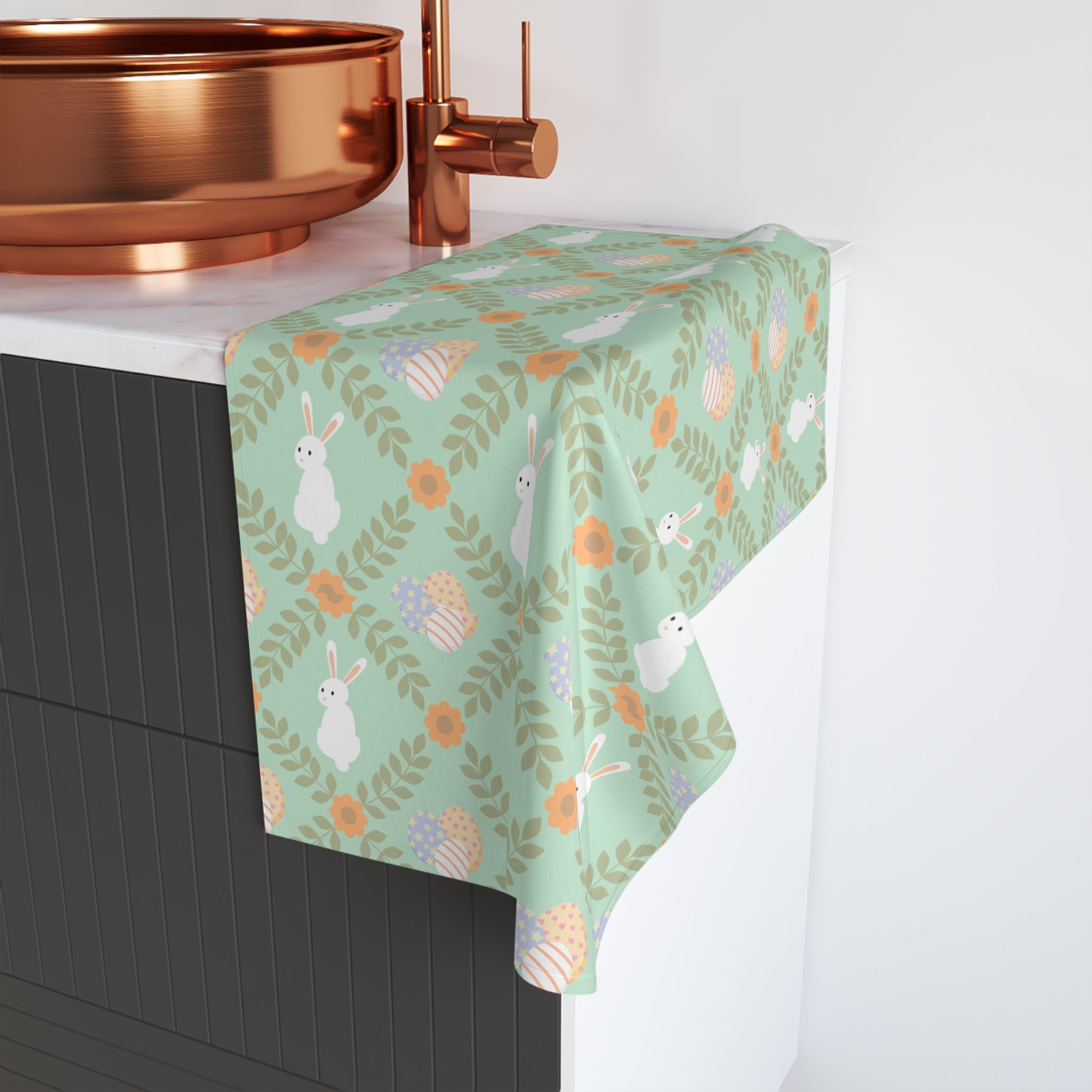 Easter Bunny Floral Pattern Hand Towel