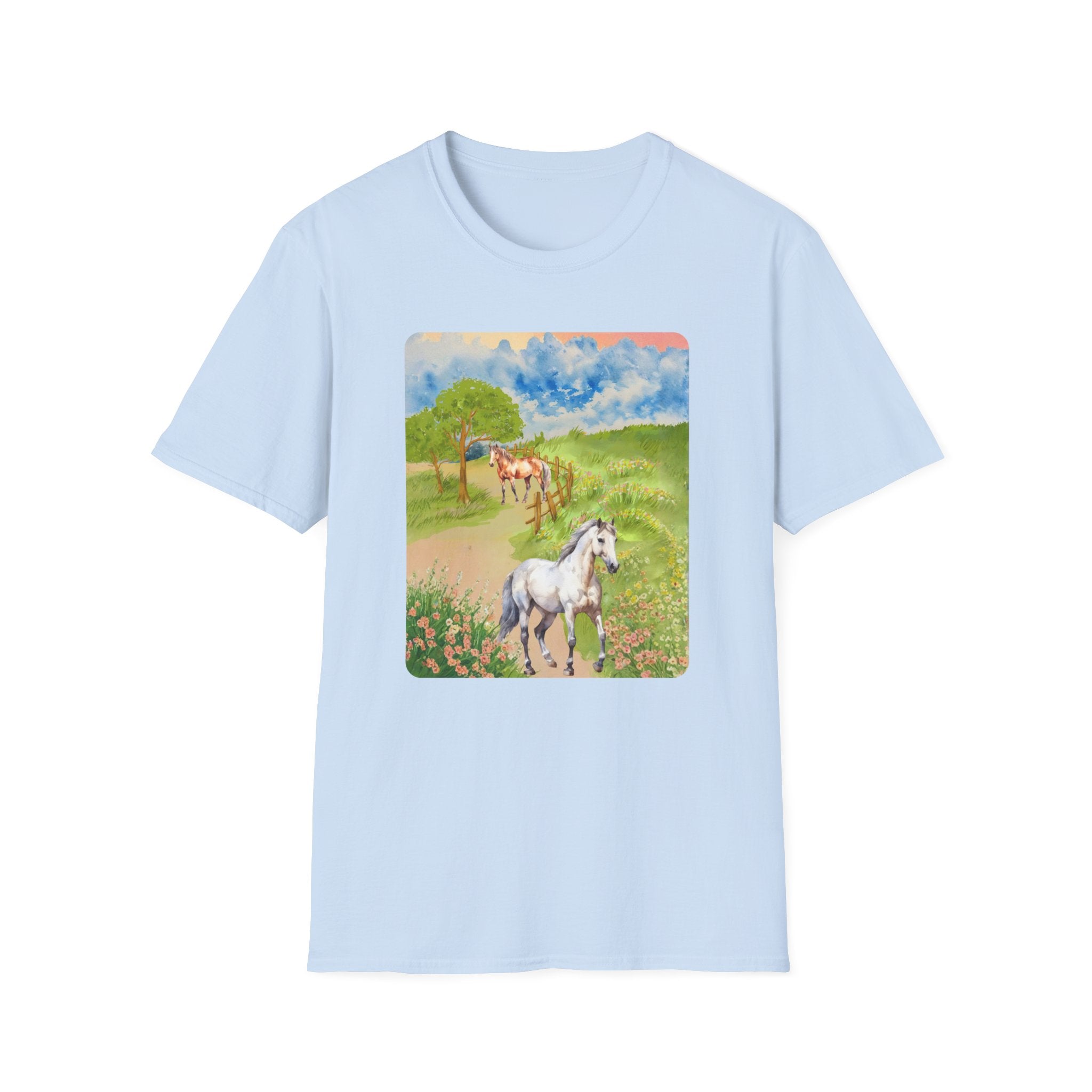 Horses in the pasture T-Shirt | Watercolor Meadow Scene