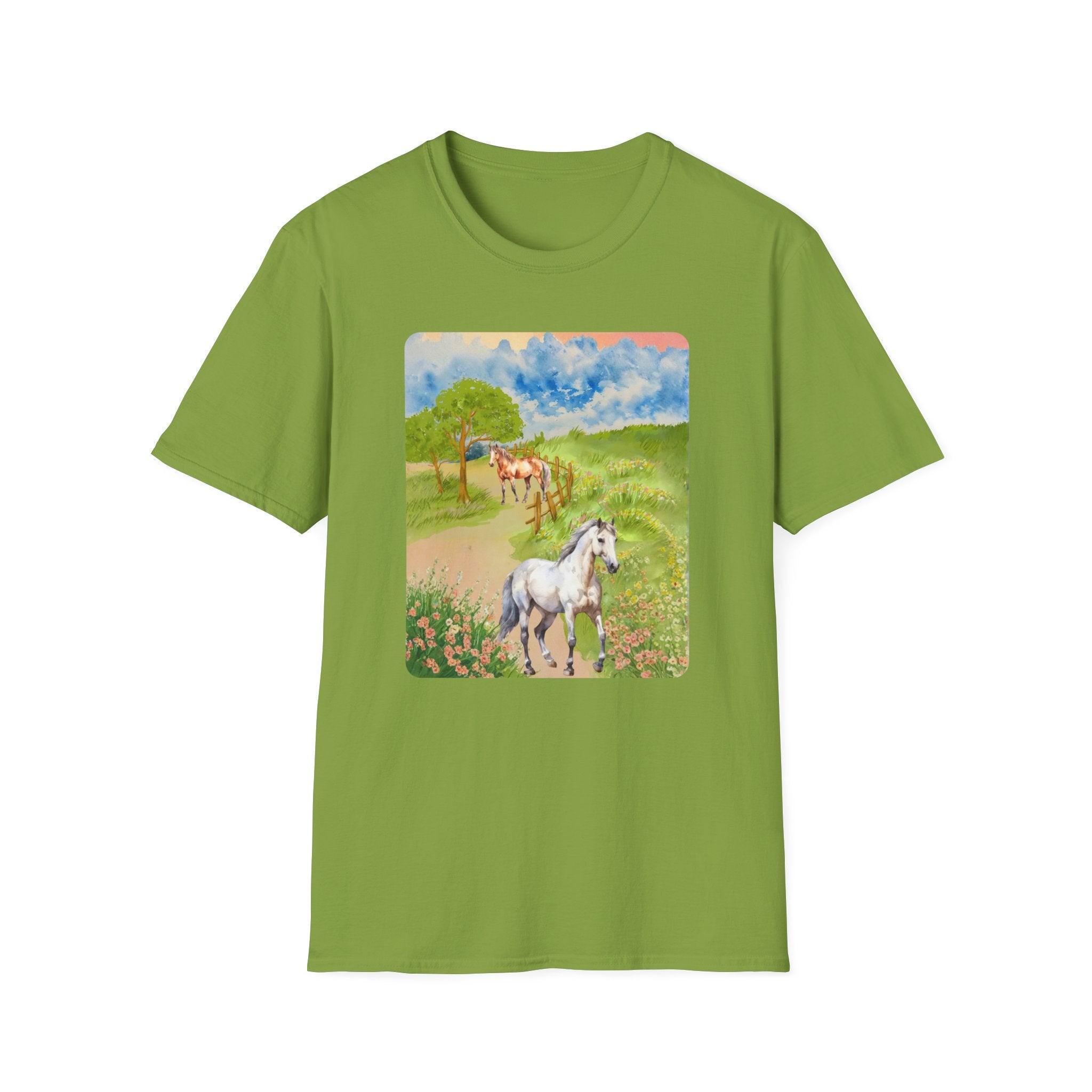 Horses in the pasture T-Shirt | Watercolor Meadow Scene