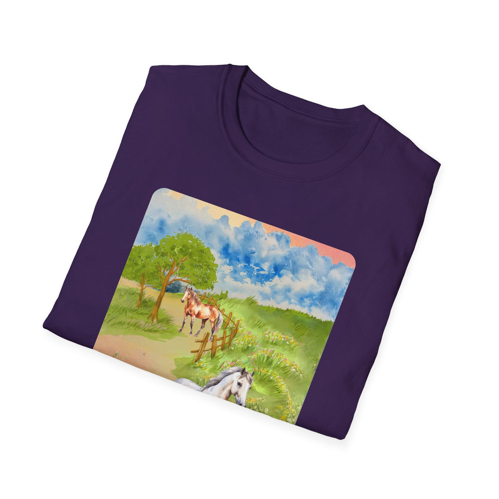 Horses in the pasture T-Shirt | Watercolor Meadow Scene