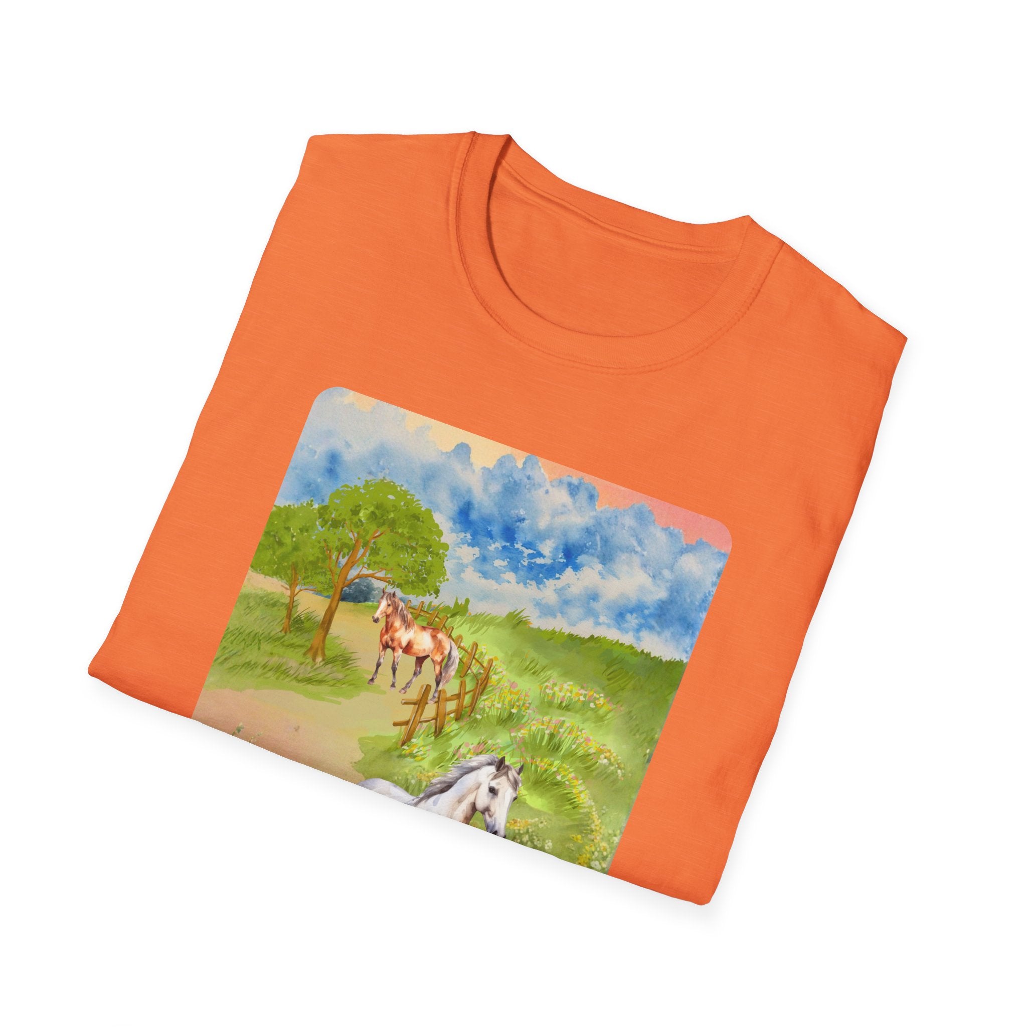 Horses in the pasture T-Shirt | Watercolor Meadow Scene