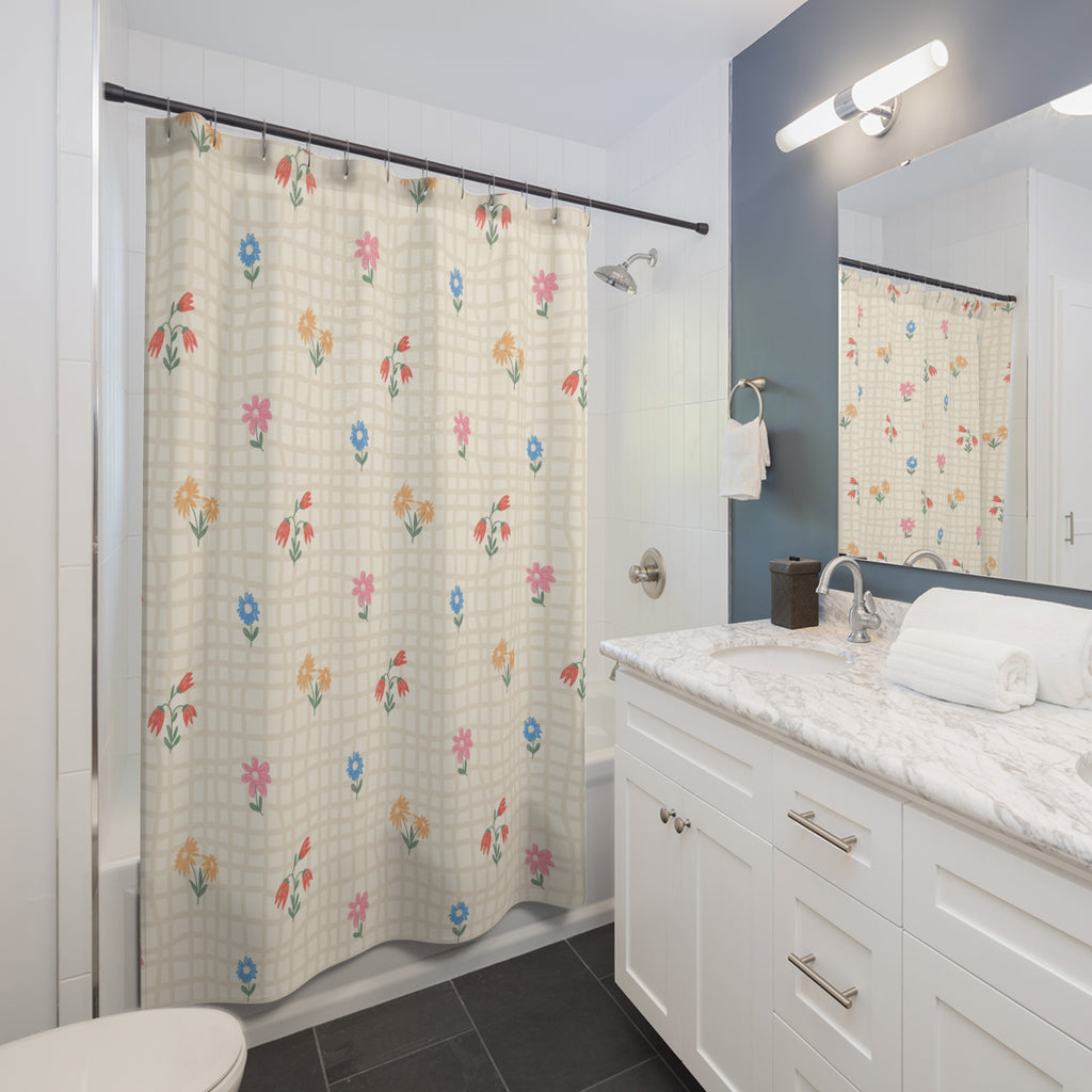 Farm Sweet Farm Shower Curtain | Rustic Floral Plaid Bathroom Decor