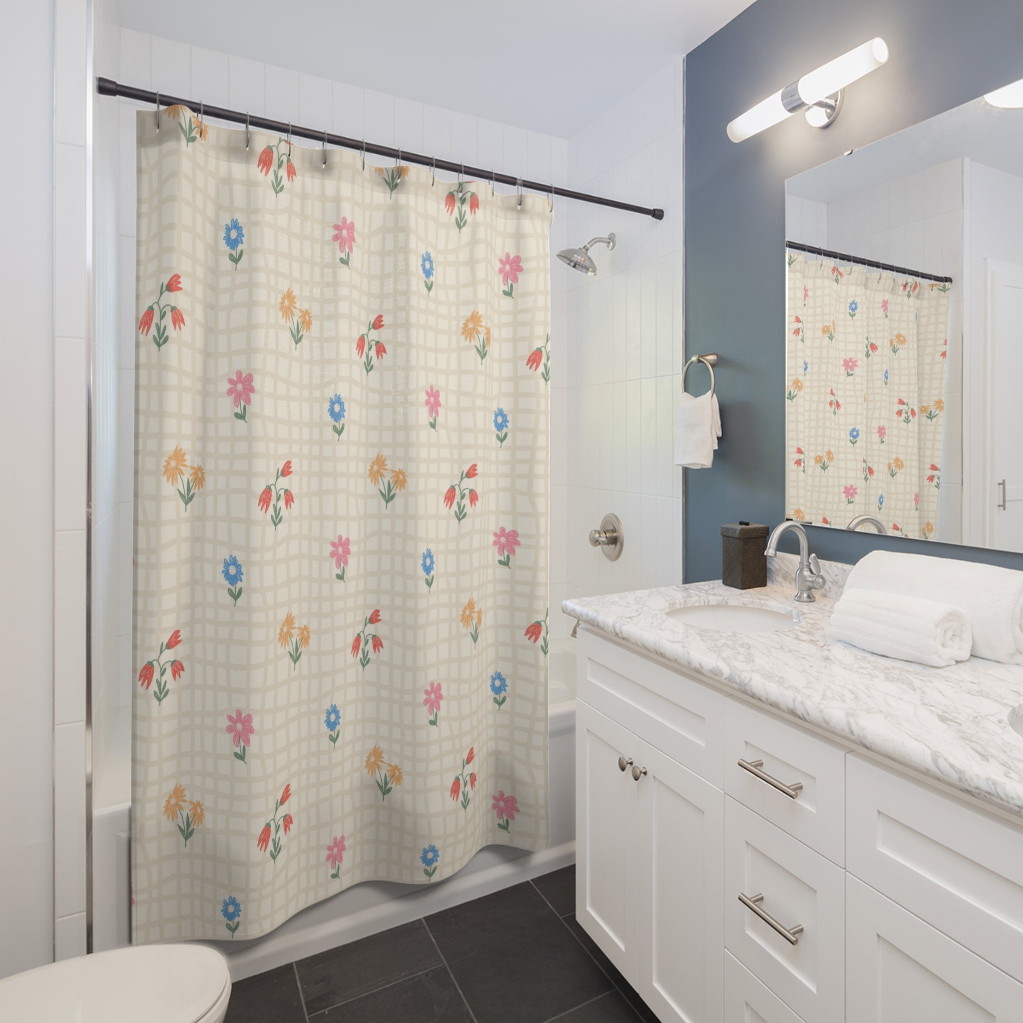 Farm Sweet Farm Shower Curtain | Rustic Floral Plaid Bathroom Decor