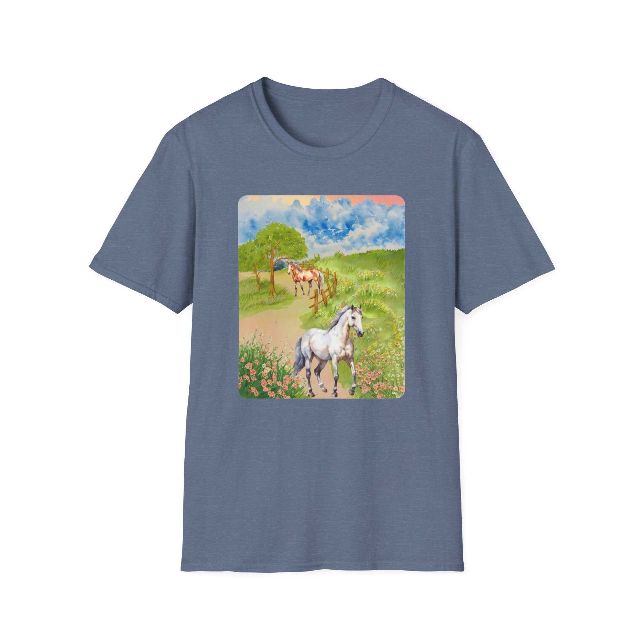 Horses in the pasture T-Shirt | Watercolor Meadow Scene
