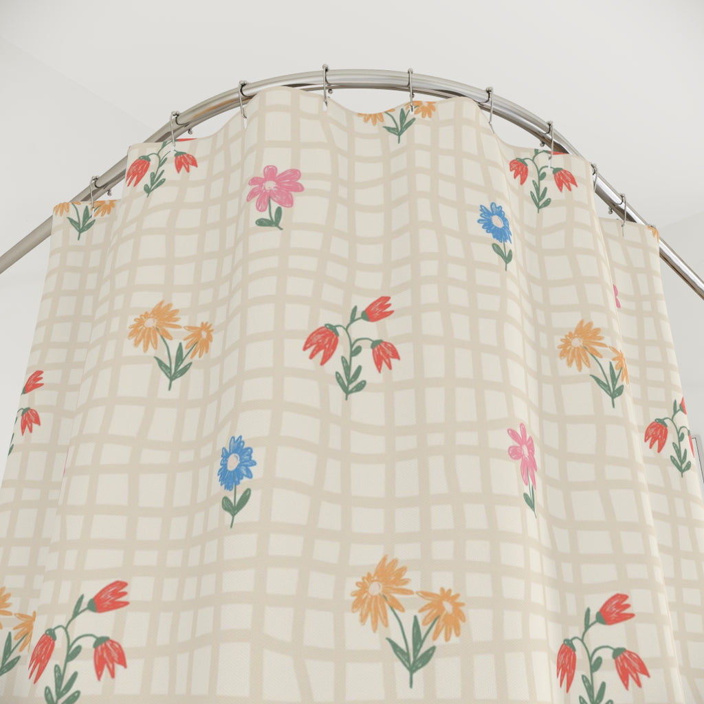 Farm Sweet Farm Shower Curtain | Rustic Floral Plaid Bathroom Decor