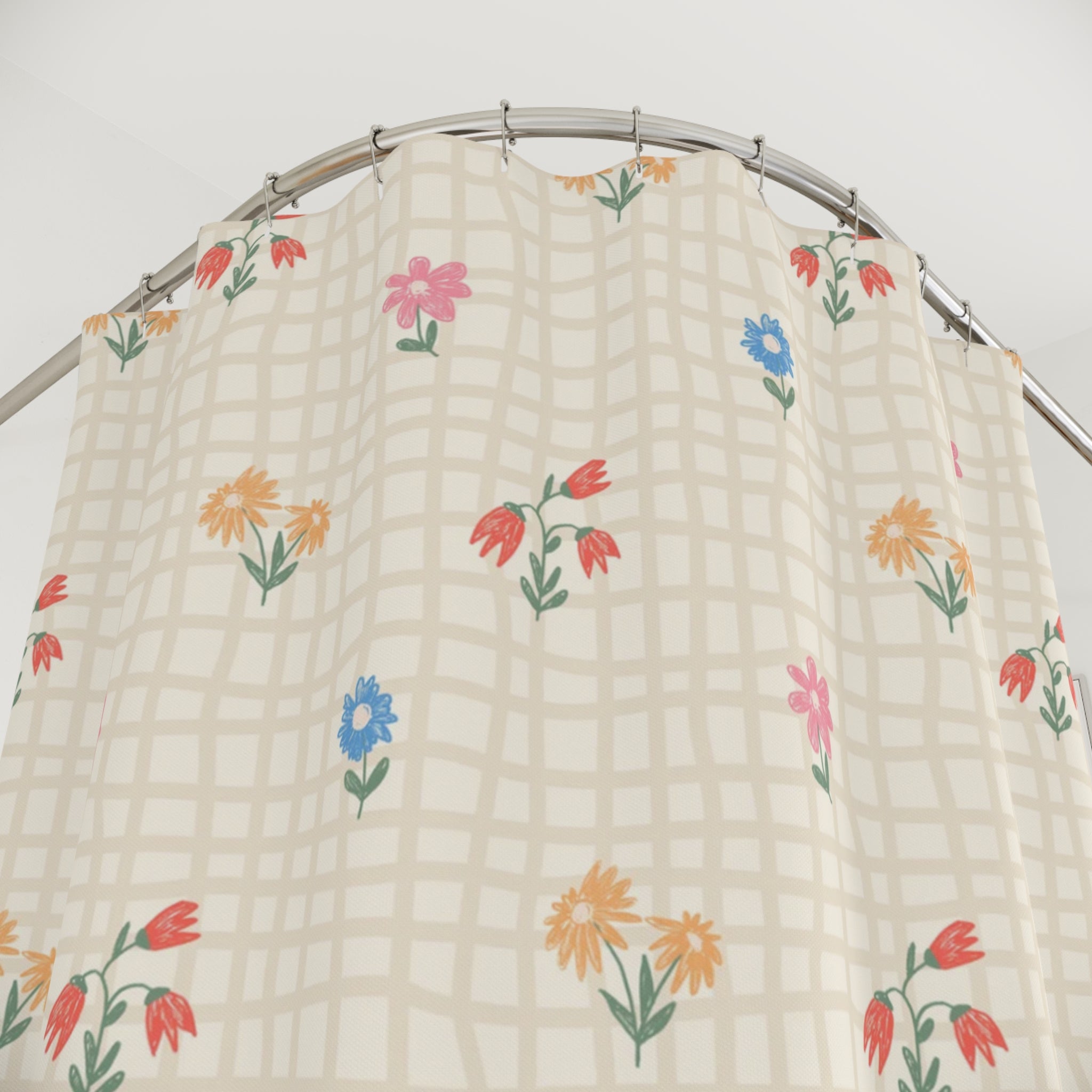 Farm Sweet Farm Shower Curtain | Rustic Floral Plaid Bathroom Decor