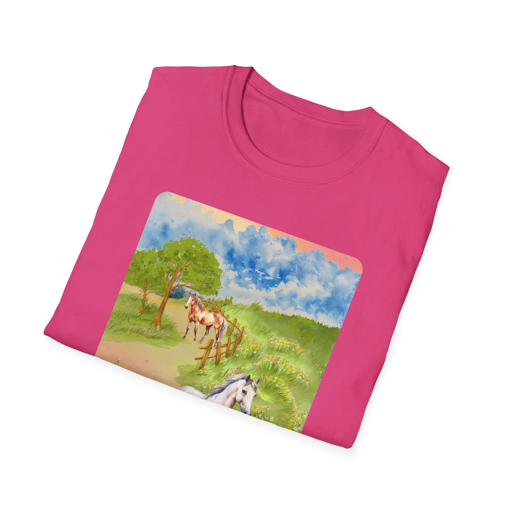 Horses in the pasture T-Shirt | Watercolor Meadow Scene