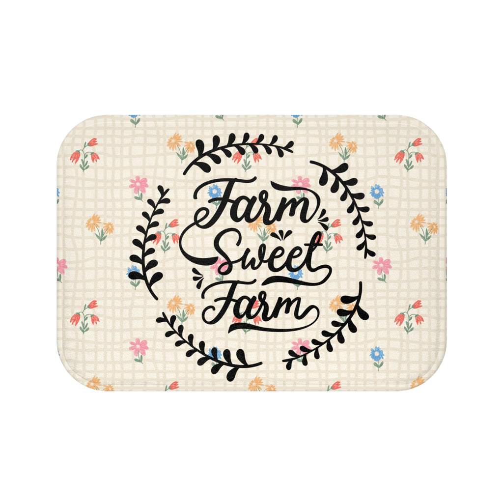 Farm Sweet Farm Bath Mat | Floral Wreath Plaid Country Decor
