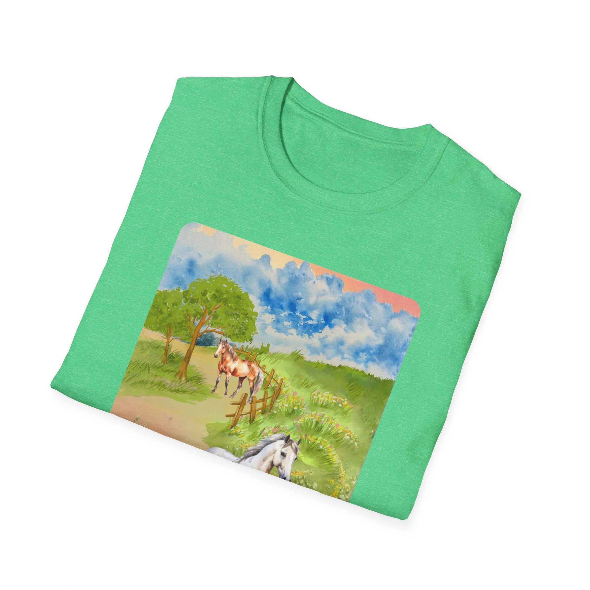 Horses in the pasture T-Shirt | Watercolor Meadow Scene