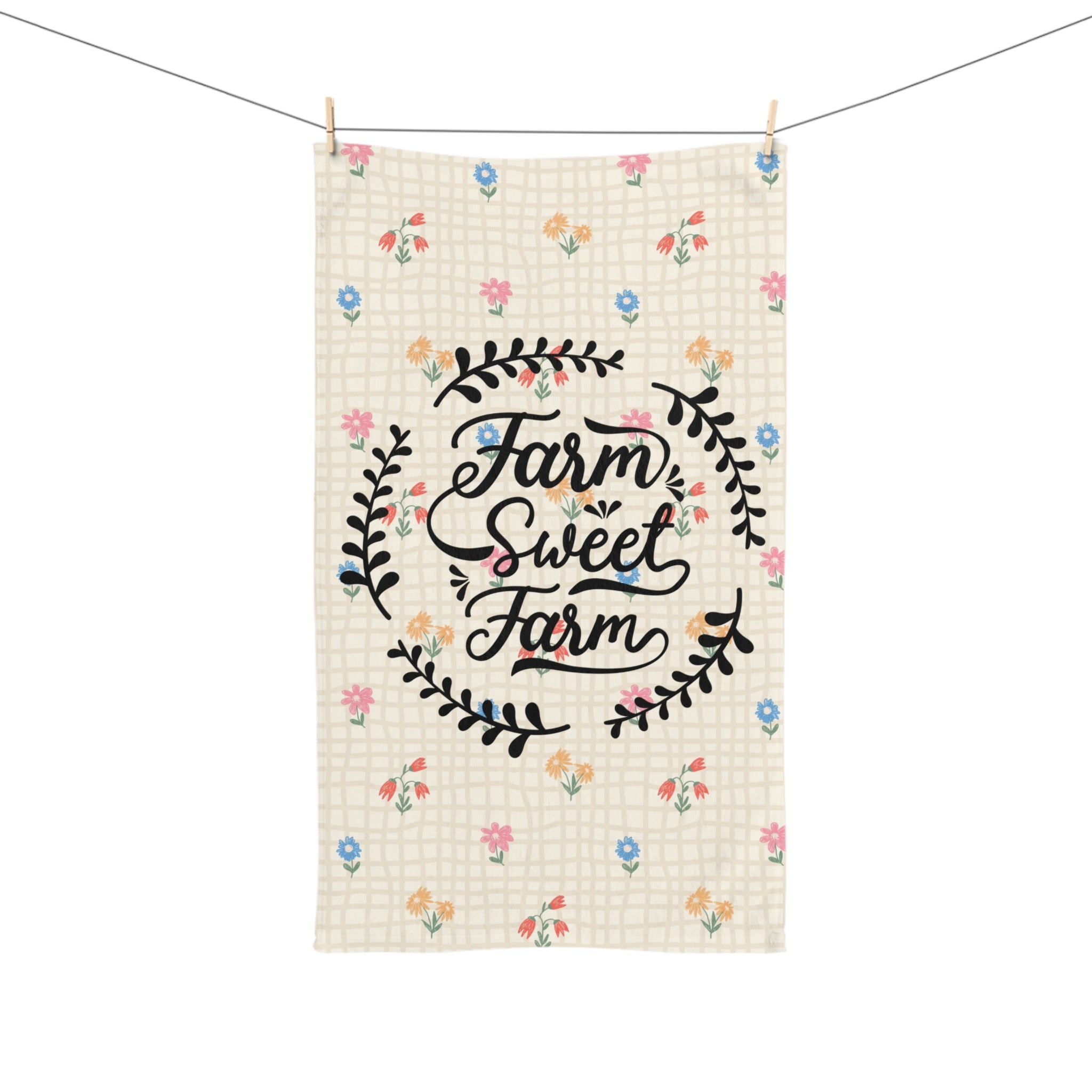 Farm Sweet Farm Hand Towel | Floral Wreath, Country Kitchen, Cottagecore