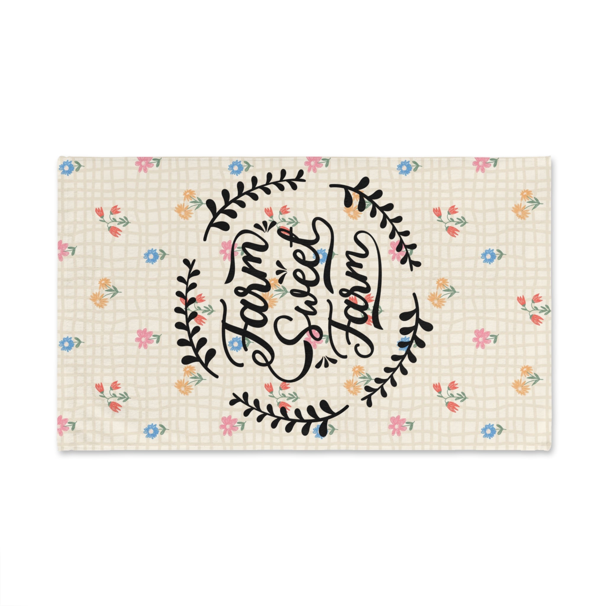 Farm Sweet Farm Hand Towel | Floral Wreath, Country Kitchen, Cottagecore