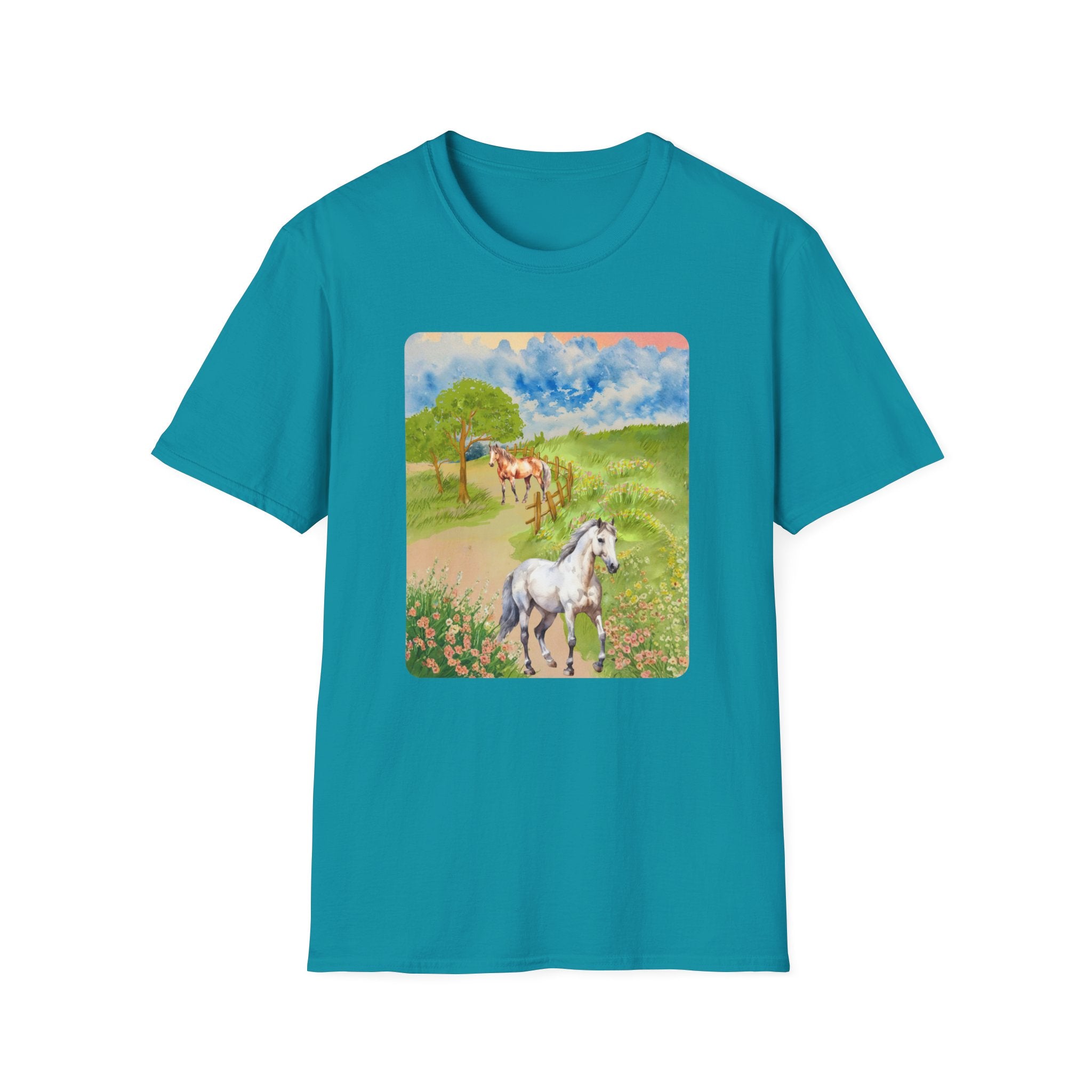 Horses in the pasture T-Shirt | Watercolor Meadow Scene