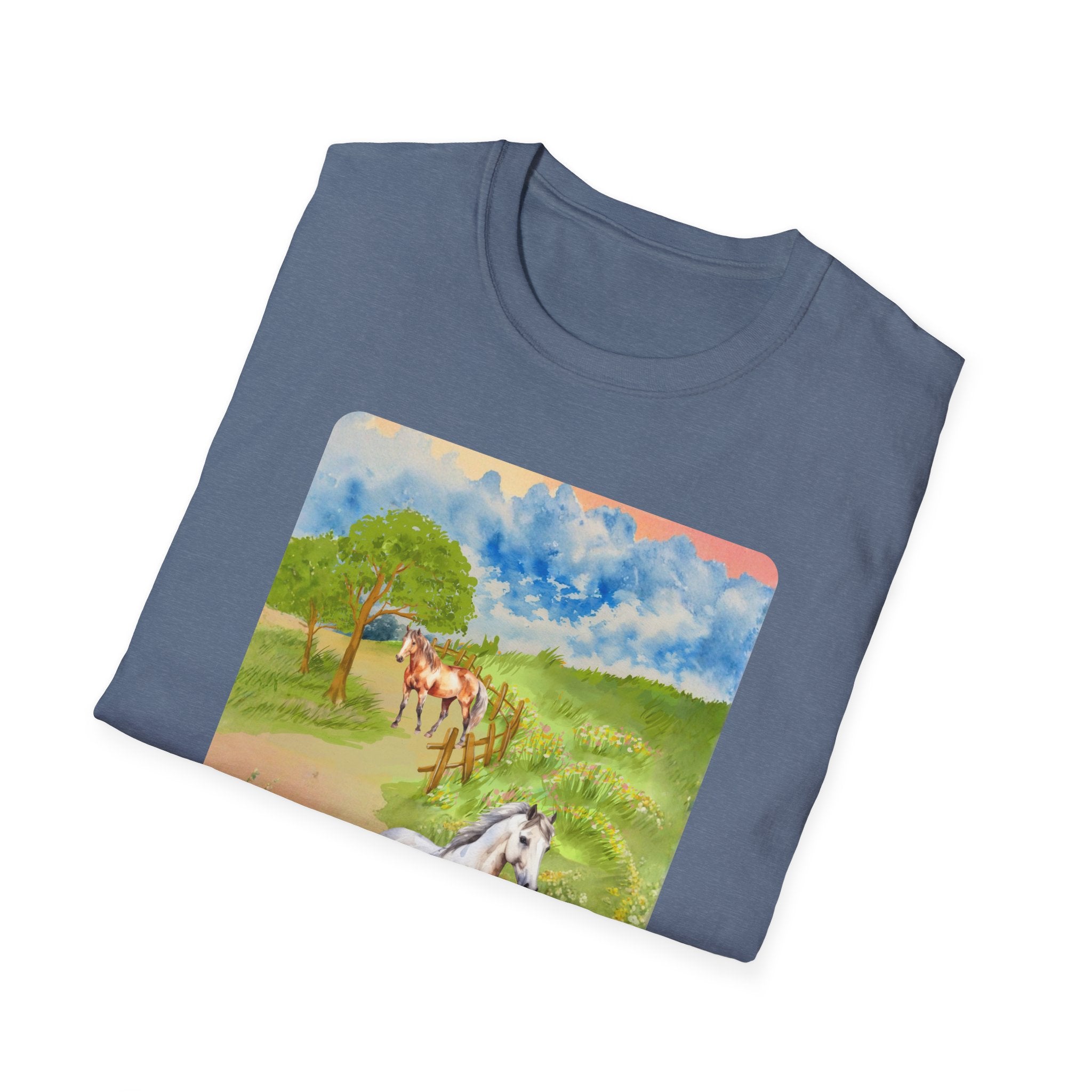 Horses in the pasture T-Shirt | Watercolor Meadow Scene