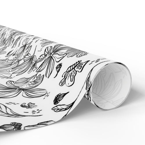Black Floral Sketch Wrapping Paper | Botanical Line Art Gift Wrap