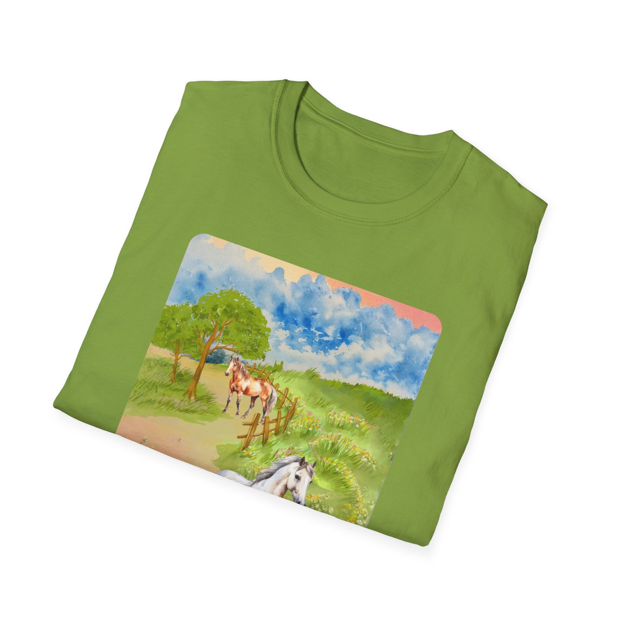 Horses in the pasture T-Shirt | Watercolor Meadow Scene