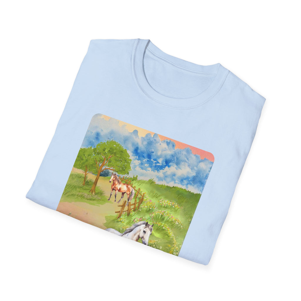 Horses in the pasture T-Shirt | Watercolor Meadow Scene
