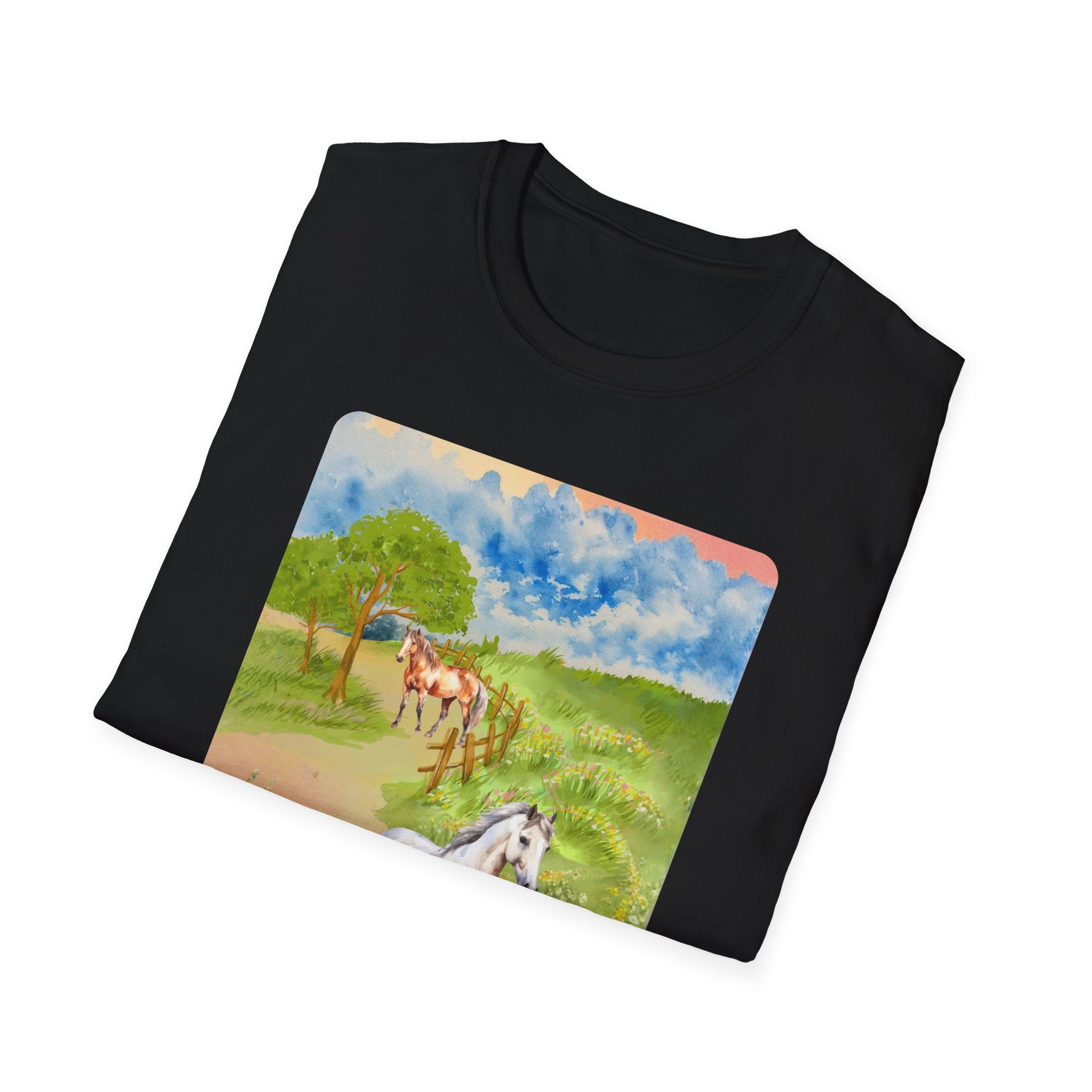 Horses in the pasture T-Shirt | Watercolor Meadow Scene