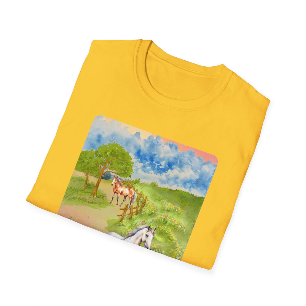 Horses in the pasture T-Shirt | Watercolor Meadow Scene