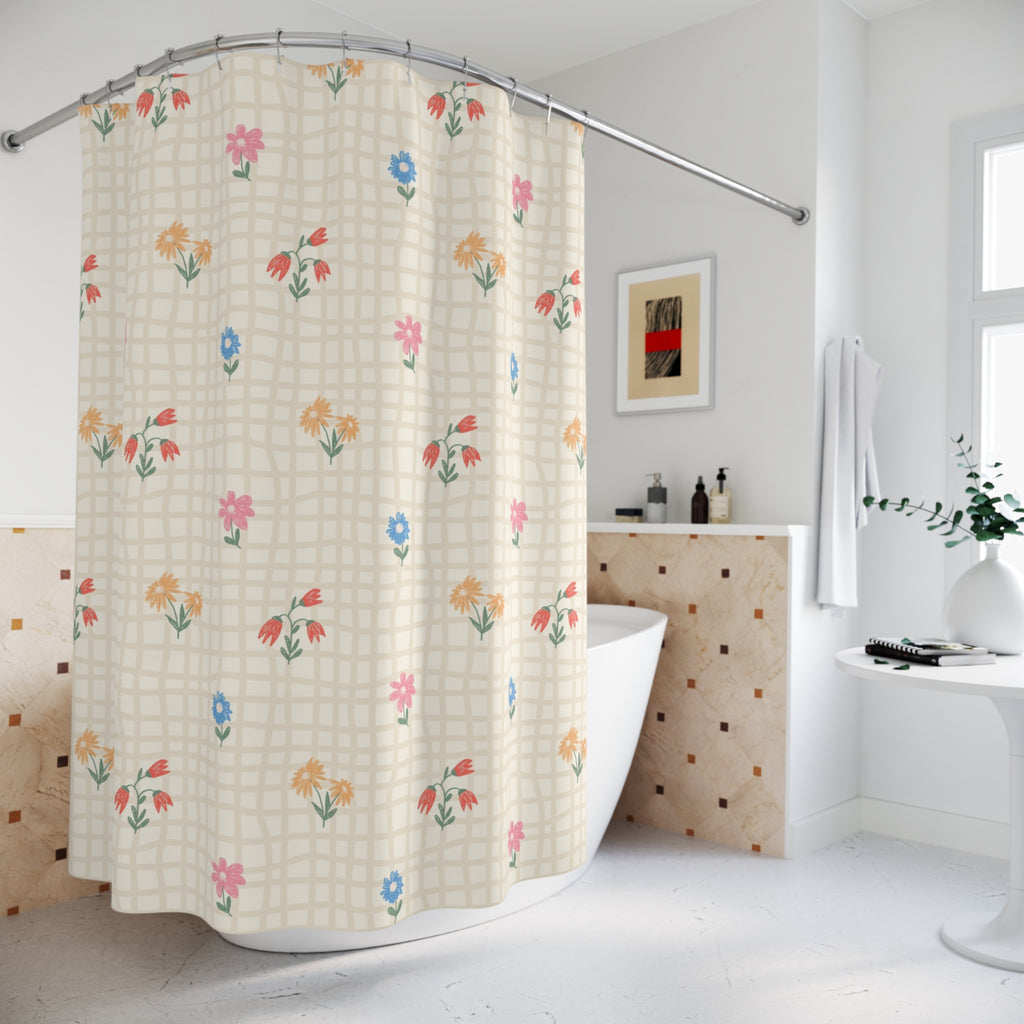 Farm Sweet Farm Shower Curtain | Rustic Floral Plaid Bathroom Decor