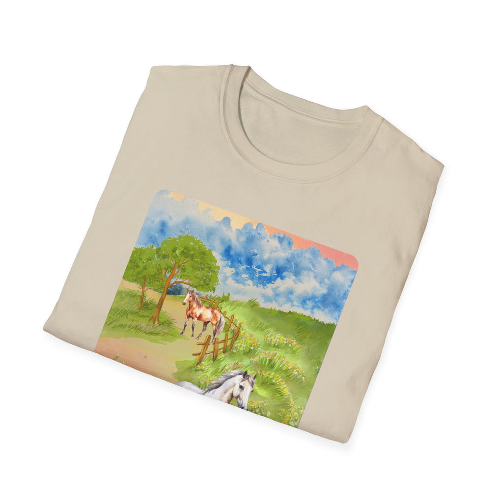 Horses in the pasture T-Shirt | Watercolor Meadow Scene