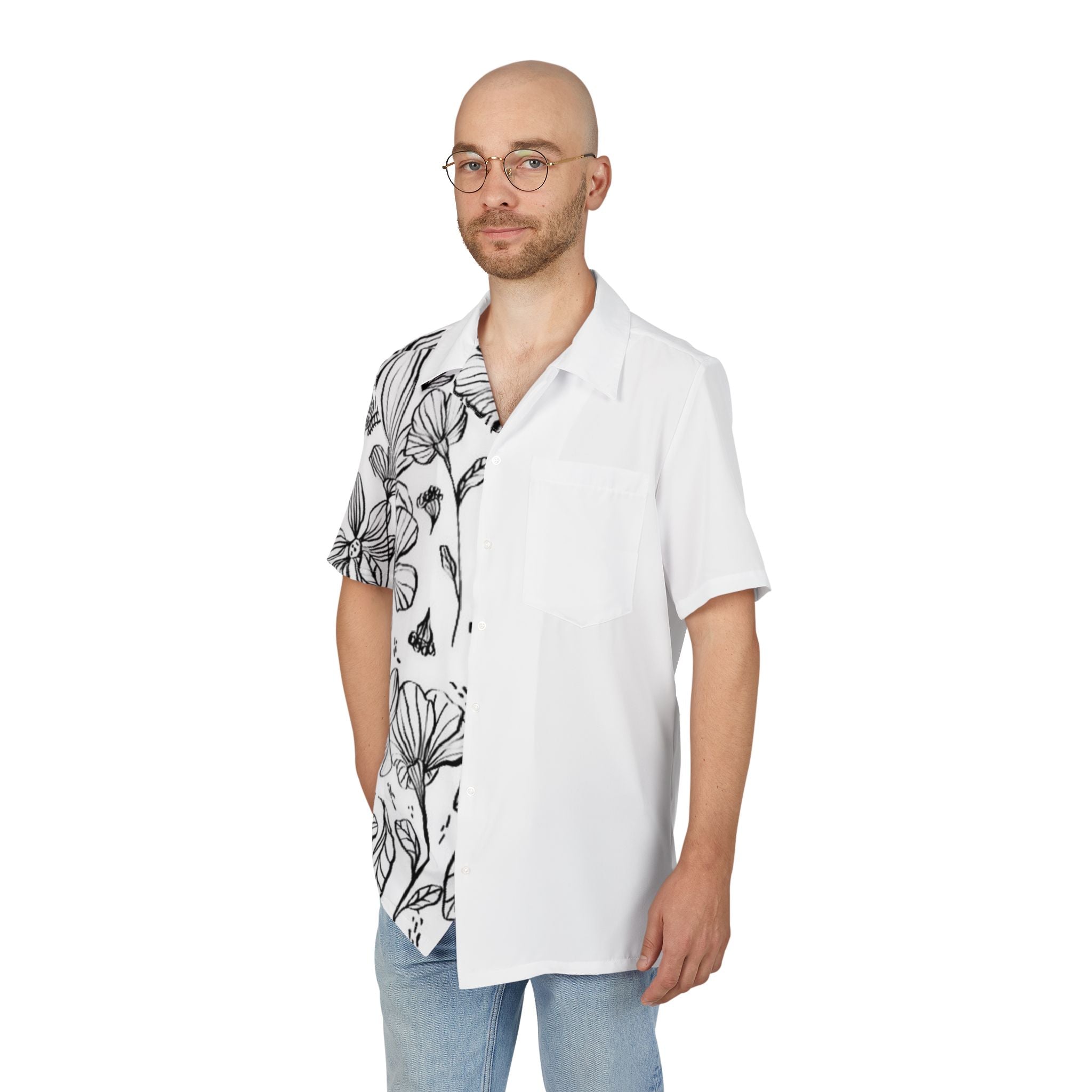 Floral Hawaiian Shirt — Monochrome Floral Sketch