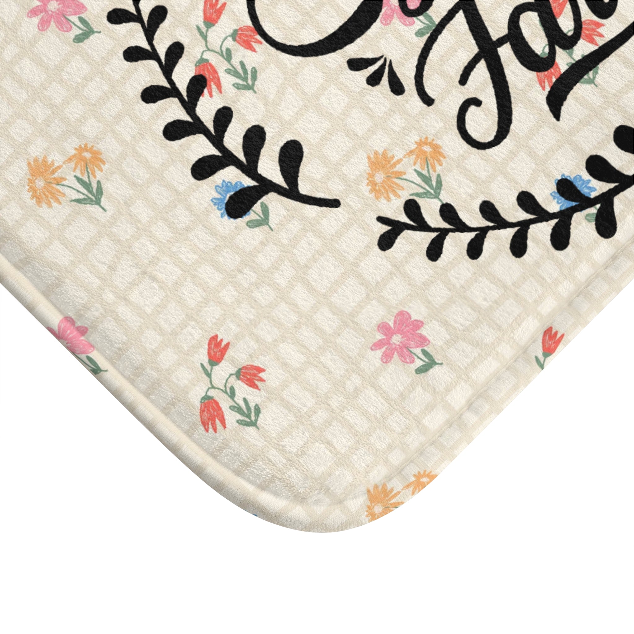 Farm Sweet Farm Bath Mat | Floral Wreath Plaid Country Decor