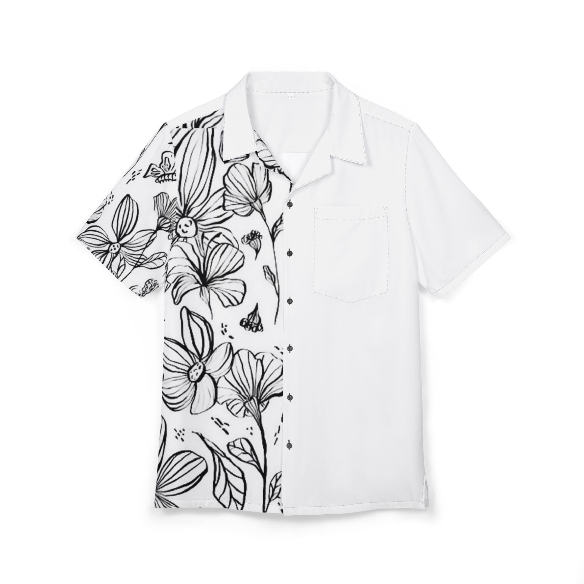 Floral Hawaiian Shirt — Monochrome Floral Sketch